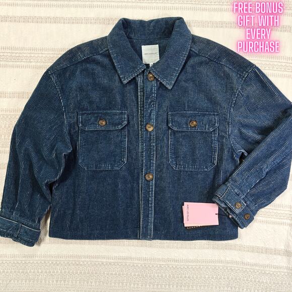 Avec Les Filles Blue Corduroy Button Front Jacket Size XL NWT Modern Style - Picture 1 of 7